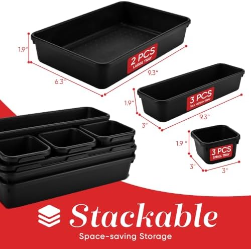 Interlocking Drawer Organizer Bins 8 Pcs, Desk Drawer Organizer Tray Set