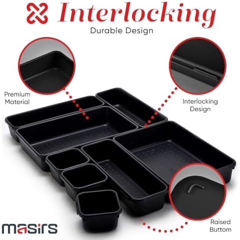 Interlocking Drawer Organizer Bins 8 Pcs, Desk Drawer Organizer Tray Set