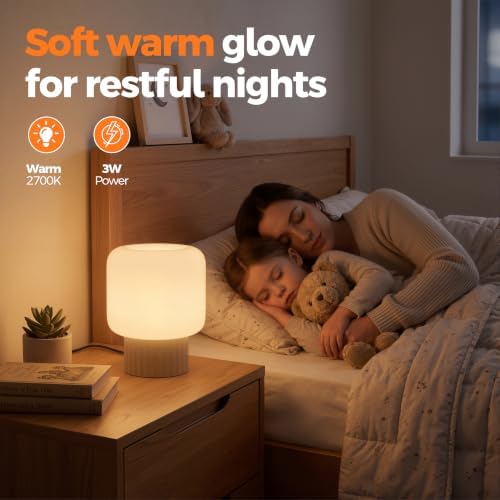 VOLISUN Mushroom Lamp, Plug-in Table Lamp with White Glass Shade, 2700K Warm White & Stepless Dimming, Modern Bedside Lamp for Bedroom, Living Room and Home Decor, 1 Pack (Brown)