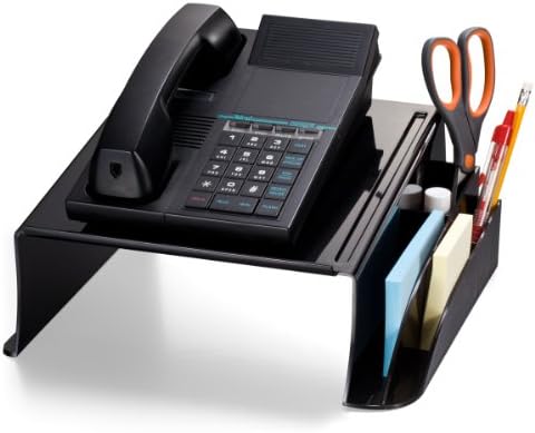 Officemate Telephone Stand - Laptop Stand and Desk Organizer with Storage Underneath, 3 Pen Compartments, 2 Accessory Holders, Non-Skid Rubber Pads, 12.5 x 10.125 x 5.25 Inches, Black