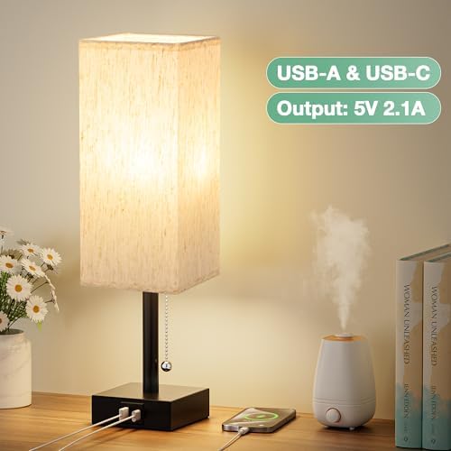 aooshine Bedside Table Lamp for Bedroom - 3 Color Temperatures, USB A+C