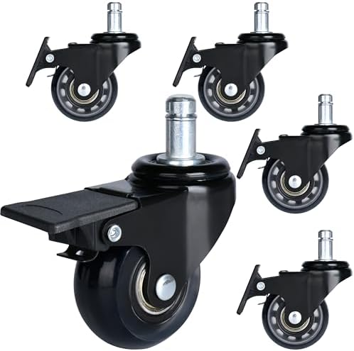 Office Chair Casters with Brake Heavy Duty 2 inch Universal Fit Locking Casters Set of 5 with Screwdriver Safe Roller Wheel Replacement All for Hardwood Floors Mat Carpet Tile
