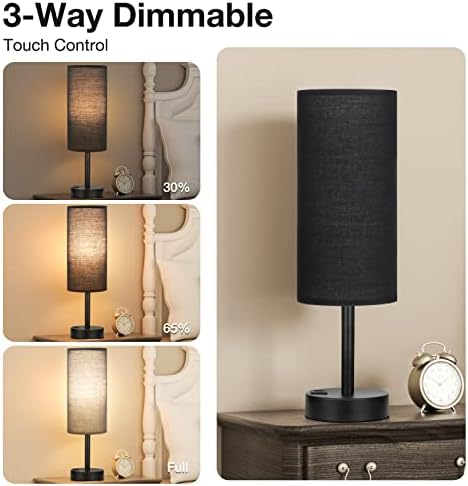Black Touch Table Lamp for Bedroom - Small Bedside Desk Lamp for Kids