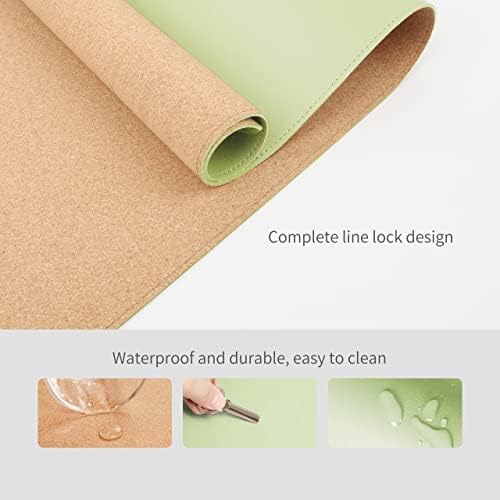RENMTURE Dual-Sided Mouse Pad, Natural Cork & PU Leather Large Desk Pad for Office and Home Work, Desk Protector Non-Slip, Waterproof, Easy Clean (Light Green, 36"x17")