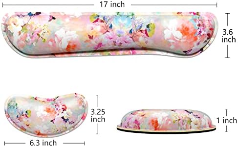 Dapesuom Enlarge Keyboard Wrist Rest, Memory Foam Wrist Cushion for Desk Mats Support, Cute Flower Pain Relief Keyboard Mouse Pad Rests Set with Non-Slip Base for Gaming Laptop Office, Peonies Floral