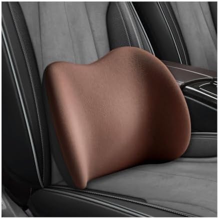 Car Lumbar Support Cushion, Ergonomic Memory Foam Car Back Support w/Removable Cover, Universal Breathable Lumbar Cushion Back Support Pillow with Adjusatble Strap (Coffee)