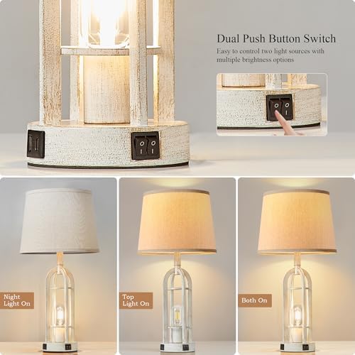 SRJJA 24" Farmhouse Table Lamps for Living Room Bedroom Set of 2, USB A+C