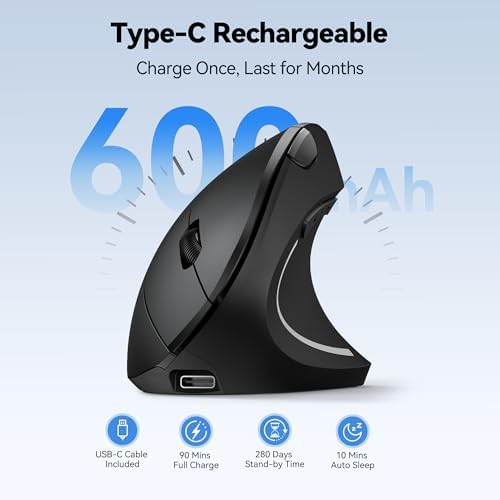 TECKNET Ergonomic Mouse Wireless, Rechargeable Vertical Mice Right Hand