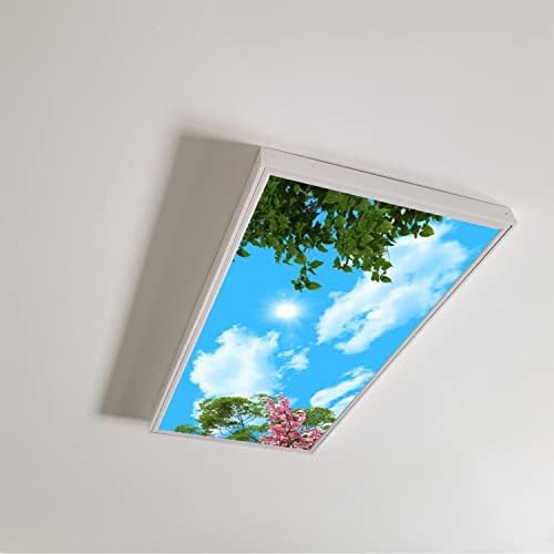 Fluorescent Light Cover Decorative Ceiling Light Filters,Tree Leaves Sky Clouds Pattern,for Classroom Office Hospitals Home Ceiling Decorative,2ft x 4ft,Green