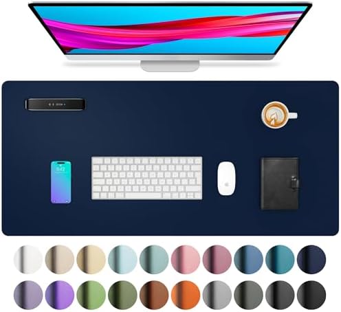 Aothia Leather Desk Pad Protector, Mouse Pad, Office Desk Mat, Non-Slip PU Leather Desk Blotter, Laptop Desk Pad, Waterproof Desk Writing Pad for Office and Home (Dark Blue,23.6" x 13.7")