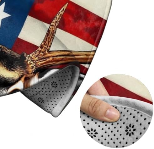 Fashion Round Area Rug Large Non Slip Carpet, American Flag Hunting Deer Unisex Home Decor Mat