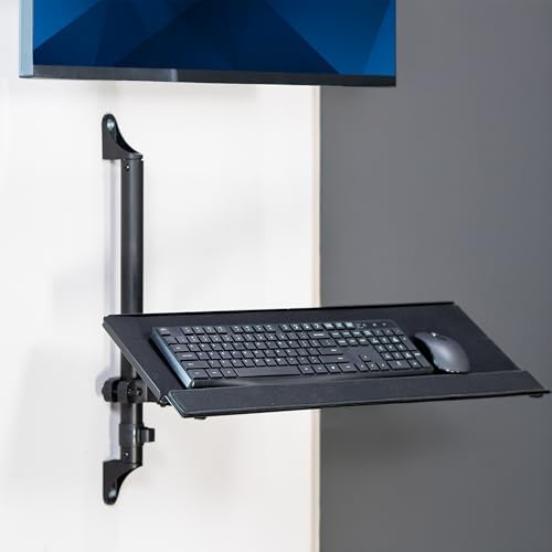 VIVO 26 Inch Keyboard and Mouse Tray Wall Mount with Wrist Pad, Tilt and Rotation, Standing Workstation Accessory for Ergonomic Typing, Black, Mount-WALLKB