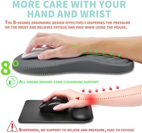 Ergonomic Mouse Pad Wrist Support with Memory Foam Massage Bulge, Carpal Tunnel Pain Relief Mousepad Wrist Rest for Mouse(12x8 inch, Dark Grey)