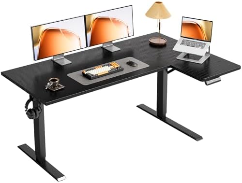 OffiGo 55" Reversible L Shaped Electric Standing Desk, Carbon Fiber Black