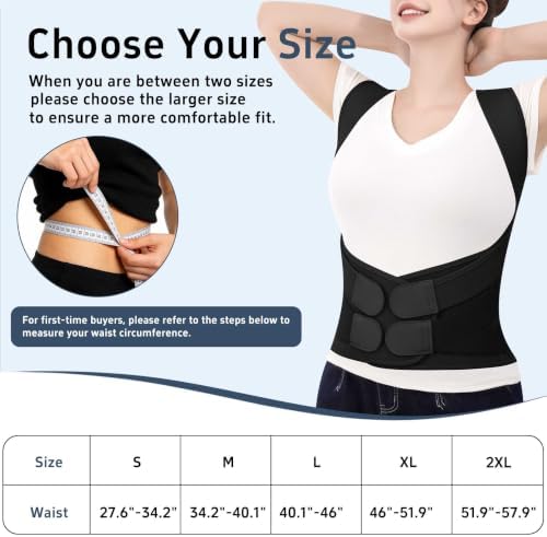Back Brace Posture Corrector for Women and Men, Full Back Support Brace with Spine Alignment Design, Lower Back Pain Relief, Adjustable Upper Back Brace Shoulder Straightener for Hunchback Posture Black, Medium