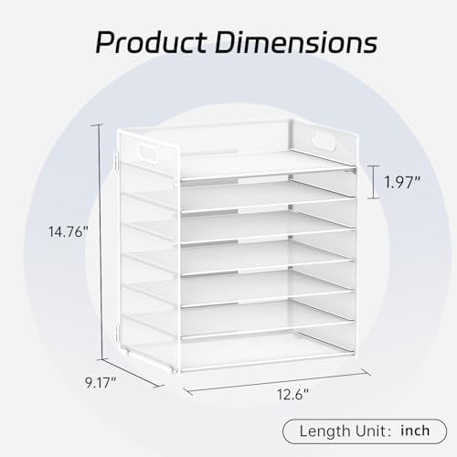 7 Tier Paper Organizer for Desk with Letter Trays & Handle White