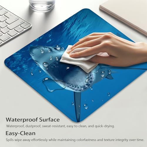 Great White Shark Mouse Pad, Blue Ocean Fish Durable Desk Mat