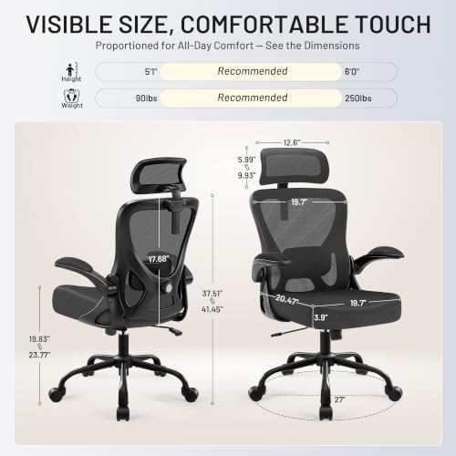 AreShark Ergonomic Office Chair - Mesh High Back Desk Chair Headrest Lumbar
