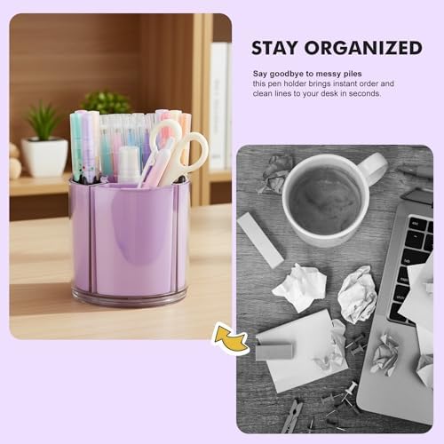 Comix 360° Rotating Pen Holder for Desk, Purple Pencil Holder with 5 Slots