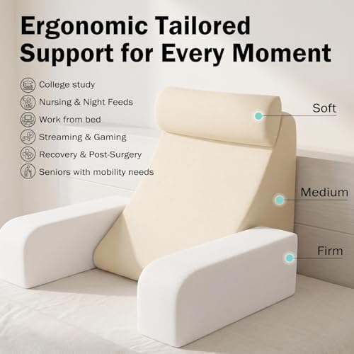 ENITYA 19" Reading Pillow for Bed with Firm Back Support & Big Pockets