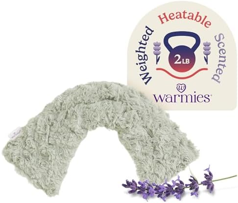 warmies Microwavable Neck & Shoulder Wrap - Heating & Cooling Plush Pad for Calming Relaxation - Weighted & Heated Neck Warmer with Scented Lavender - Microwave Heat Pad for Aches & Pain - Curly Sage
