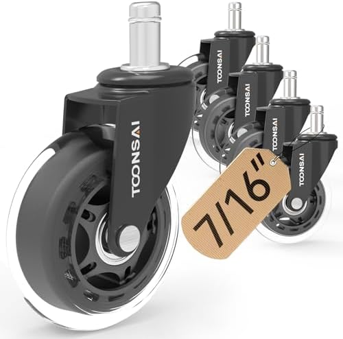 3 Inch Office Desk Chair Wheels Replacement, Stem 7/16-7/8 (-Black)