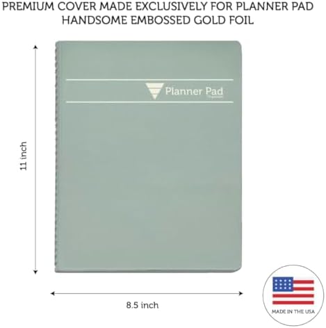 Planner Pad Spiral Bound January-December 2027/ Calendar Year 8 1/2" x 11" Large 3-Tier Funnel Down 12 Month/Weekly Organizer, Greenish Grey Cover/Soft Green Ink