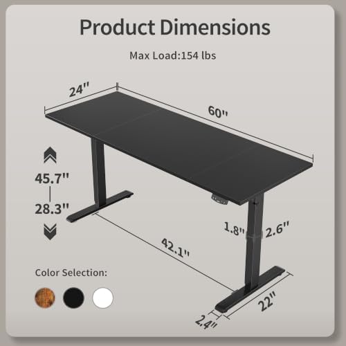 Agilestic 60 * 24 Inch Height Adjustable Electric Standing Desk, Black