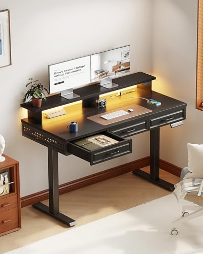 OffiGo 48 Inch Electric Standing Desk with 3 Wood Drawers