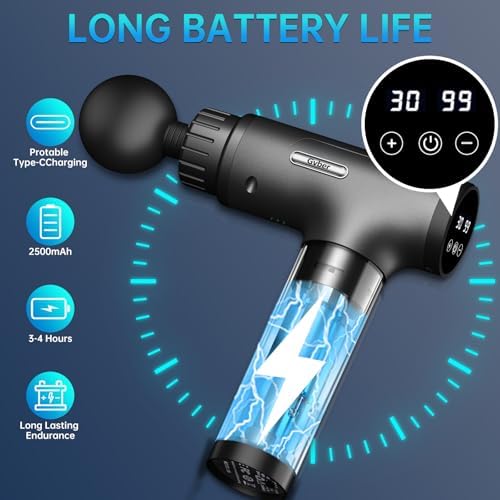 Gvber Massage Gun Deep Tissue 30 Speeds 6 Heads, Grey