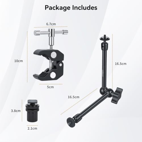 UTEBIT 13'' Magic Arm Camera Mount 360° Rotation 2-Sections Foldable Tabletop Holder with C-Clamp Overhead Camera Mount with 1/4" & 3/8" Screw Hole for DSLR, Digicam, Webcam, Microphone