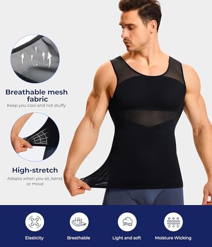 TAILONG Men's Compression Shirt for Body Shaper Slimming Vest Tight Tummy Underwear Tank Top