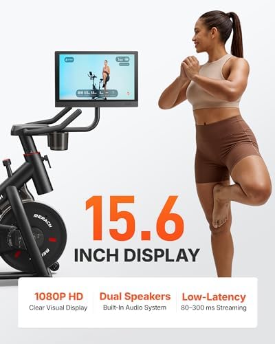 MERACH Exercise Bike, Magnetic Friction Stationary Bike for Home with APP