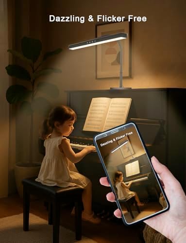 Piano Light for Upright Piano,Wide Illumination Covering Music Sheet 88 Key LED Piano Lamp for Grand/Digital Pianos,Dimmable Desk Lamp 3 Color Modes,Gooseneck,Timer,Eye Care Music Stand Light Black