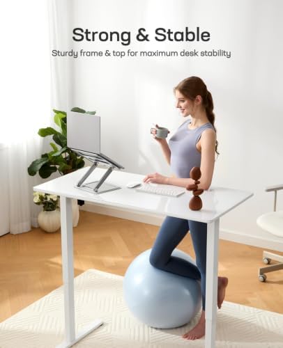 Marsail 40 x 24 inch Glass Standing Desk with 4-Zone Drawer Storage, White