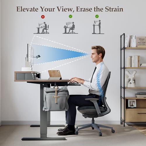 Klicelor 48 x 24 Inch Electric Standing Desk with Drawers and Keyboardtray, Adjustable Height Small Sit Stand Desk for Home Office, Compact Computer Workstation with Storage- Rustic Brown