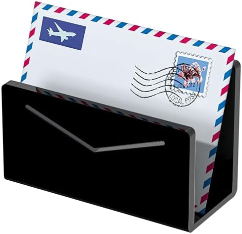 FUCDTEFC Acrylic Mail Holder, Black Acrylic File Letter Organizer, Vertical Envelope Mail Holder for Desk, Lightweight Countertop Bill Holding Sorter Letter Invoice Stand for Home Office School