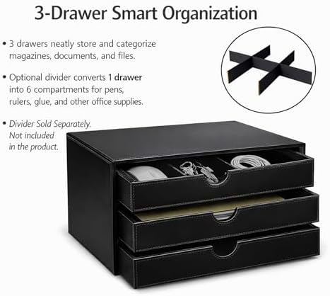 UnionBasic Document Organizer, 3-Drawer File Cabinet Document Storage Box, Office Desktop Filing Organizer, Black