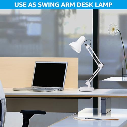 TORCHSTAR Metal Desk Lamp, Adjustable Swing Arm, E26, White