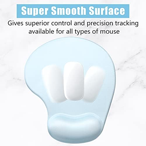 Hsurbtra Ergonomic Mouse Pad with Wrist Rest Support, Gel Mouse Pads with Non-Slip PU Base, Pain Relief Memory Foam Computer Mat, Cute Office Supplies Desk Decro Accessories, Sky Blue