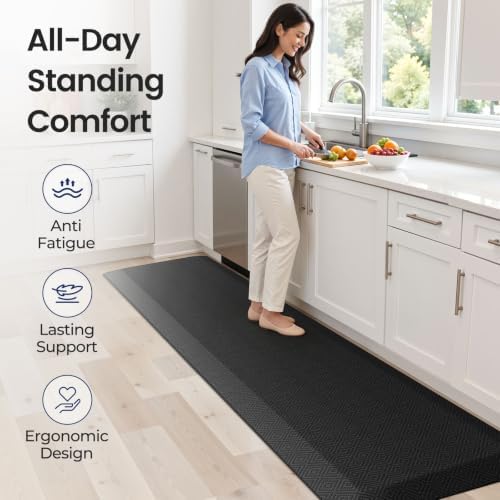 1" Extra Thick Anti Fatigue Kitchen Mats for Floor Standing Desk Mat, Black