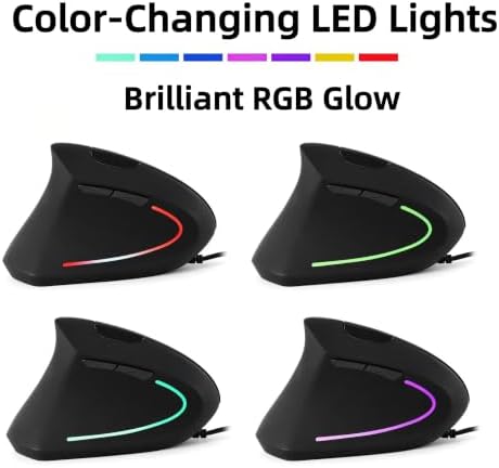 Left Handed Vertical Ergonomic Mouse, Wired for PC Laptop Mac, Plug & Play