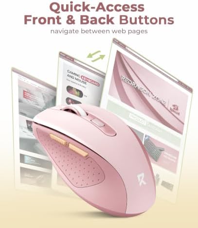 Redragon Wireless Mouse for Laptop, Bluetooth Mouse (BT5.0/3.0&2.4G) with 5 Level 4000DPI, Silent Cordless Computer Mice 6 Buttons,18 Months Battery,Compatible with PC, Laptop, Desktop-Pink