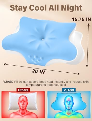 Cervical Neck Pillow for Pain Relief – Ergonomic Memory Foam Pillow for Side Sleeper Contour Orthopedic Bed Pillow for Neck Support with Cooling Cover – Ideal Christmas Birthday Gift for Women -Blue