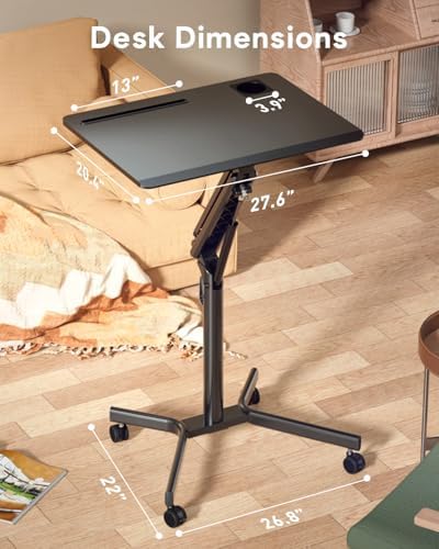 JOY worker Mobile Standing Desk, 28" Black Portable Laptop Desk with Wheels