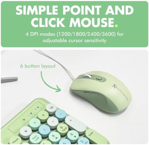 X9 Wired Keyboard and Mouse Combo - Retro Typewriter Keyboard with Round Keycaps, Soft White Backlight, Phone Dock, 109 Full-Size Keys, Cute Wired Green Keyboard and Mouse for Laptop, PC & Chromebook
