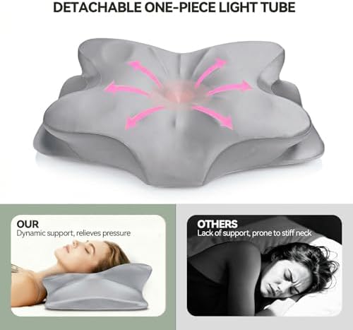 2-Pack Cervical Neck Pillow for for Neck Support,Ergonomic Memory Foam Contour Pillow with Wrinkle-Resistant Silky Satin Fabric Cover,Orthopedic Bed Pillow for Side,Back,Stomach Sleepers,Gray