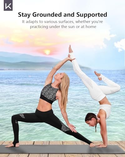 KEEP Rubber Yoga Mat - Professional Sweat Absorbent PU & Natural Rubber. Non Slip Workout Mats for Women & Men, 5mm Thick, 72"x26" Extra Long Wide Pad for Hot Yoga, Pilates, HIIT, Home Gym - Strap Included