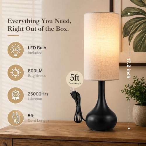 Touch Lamp for Nightstand,3-Way Dimmable Small Bedside Lamp