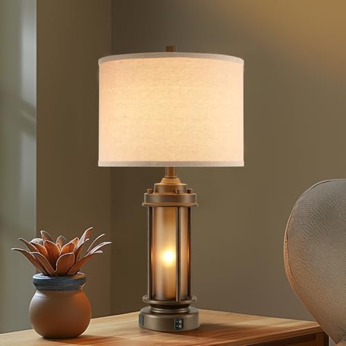 AIEAMPDO Set of 2 Farmhouse Table Lamps with 2 USB C+A Ports